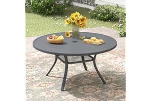 ARKOST 47.2" Patio Dining Table for 6, Round Outdoor Metal Dining Table with Umbrella Hole for Lawn Garden Backyard, Dark Grey