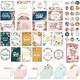 Decorably 24 Pack 6x4in Floral Assorted Thinking of You Cards with Envelopes and Stickers, 24 Unique Designs for Friends, Family and Loved Ones with Printed Message, Thoughtful Gifting, Mailing