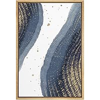 SIGNWIN Framed Canvas Print Wall Art Navy, Light Blue and Gold Layers Abstract Patterns Watercolor Modern Art Decorative Elements Relax/Calm Cool for Living Room, Bedroom, Office - 16