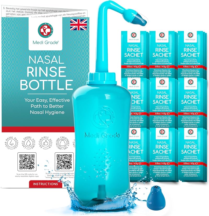 Medi Grade Nasal Irrigation Kit - 500ml Rinse + 30 Saline Sachets