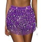 qikqik Sequin Skirt for Women Sparkly Skirt Tassel Skirts Halloween Sequin Fringe Skirts Belly Dance Glitter Rave Outfit Wrap