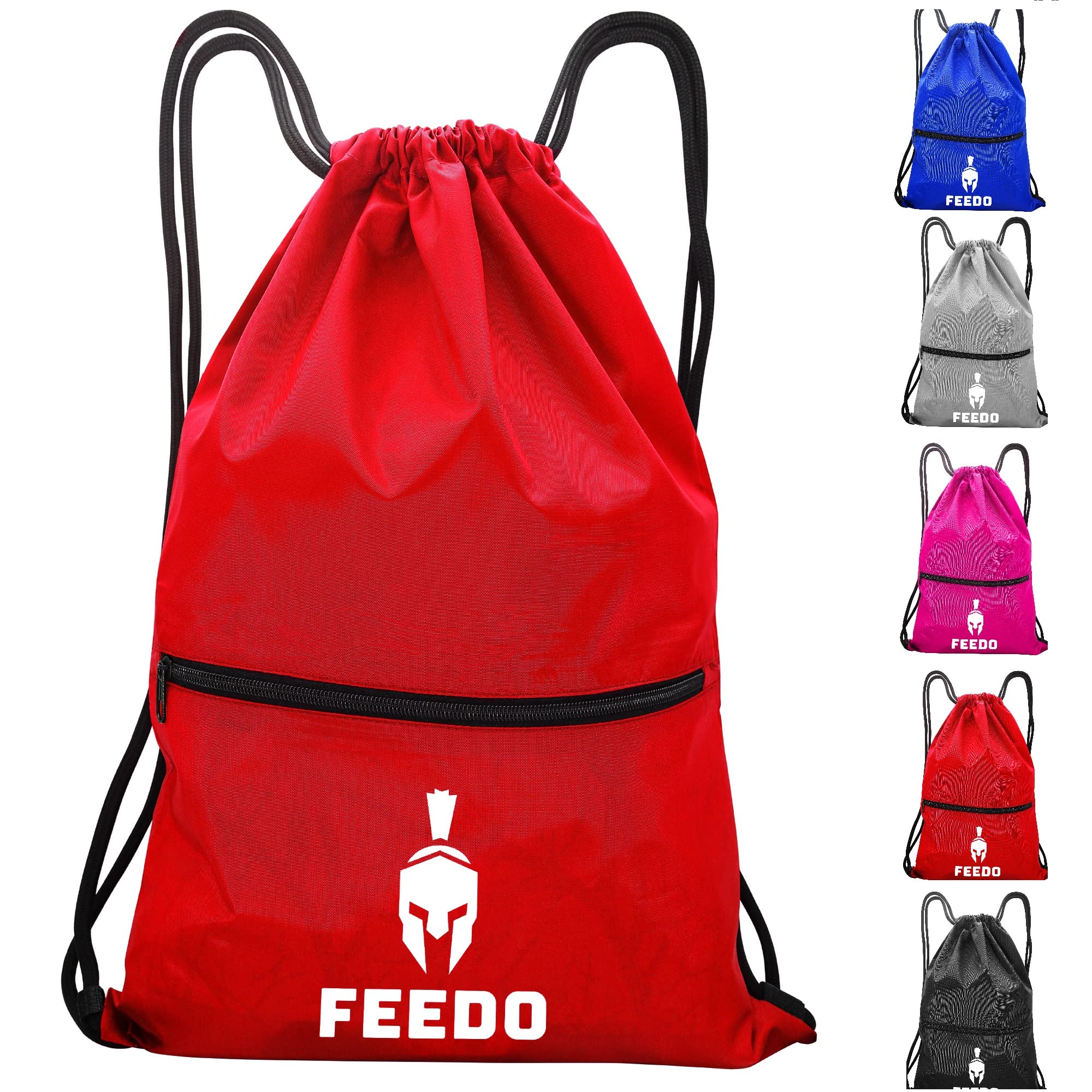 Drawstring Gym Bag Waterproof with zip pocket Large Sports Backpack String Swim Drawstring Sack Nylong Bags Travel Beach School Bag Swimming for Mens Womens Kids Boys Girls Adults Children Ladies
