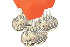 Sasylvia 30 Pcs Turkey Bowl Medals 2'' Turkey Metal Award Trophy with Neck Ribbon Bulk Thanksgiving Medals for Team Prize Gifts Participation Competitions Achievement Party Favors