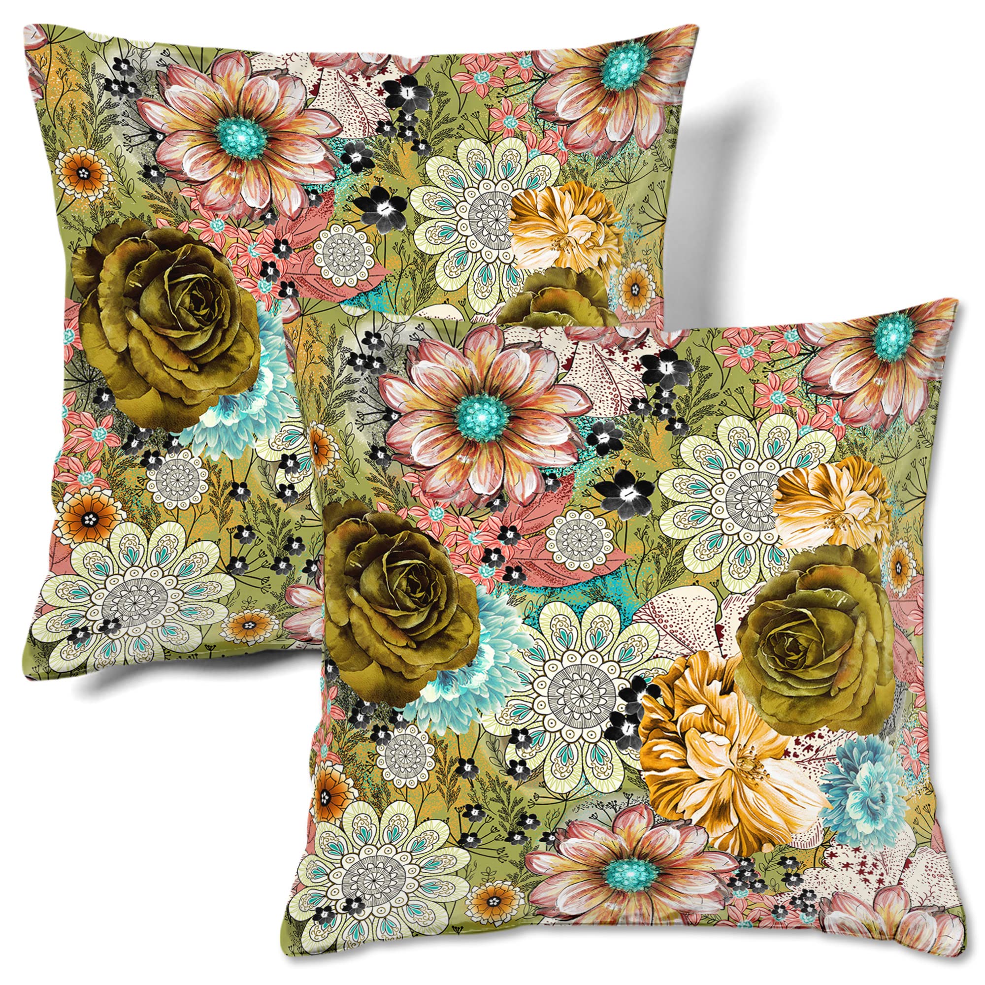 HMS Happy Memories Velvet Cushion Cases Square Decorative Throw Pillow Cover 45x45cm(18x18 Inch) Set of 2 for Couch Sofa Bed Living Room Bedroom