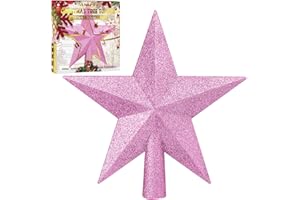 Aneco Pink Glitter Mini Christmas Tree Topper Shatter-Proof 4 Inch Small Christmas Tree Decoration Treetop for Holiday Ornament or Home Decor