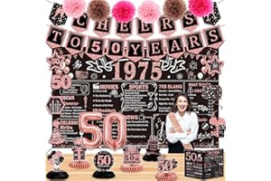 JUESLY 50th Birthday Decorations for Women,24PCS 1975 Banner Decorations,Including Banner,6 Honeycomb Topper,50 Balloons,Anniversary Card,Cheers to 50 Years Banner,7 Hanging Swirl,6 Paper Poms,Sash