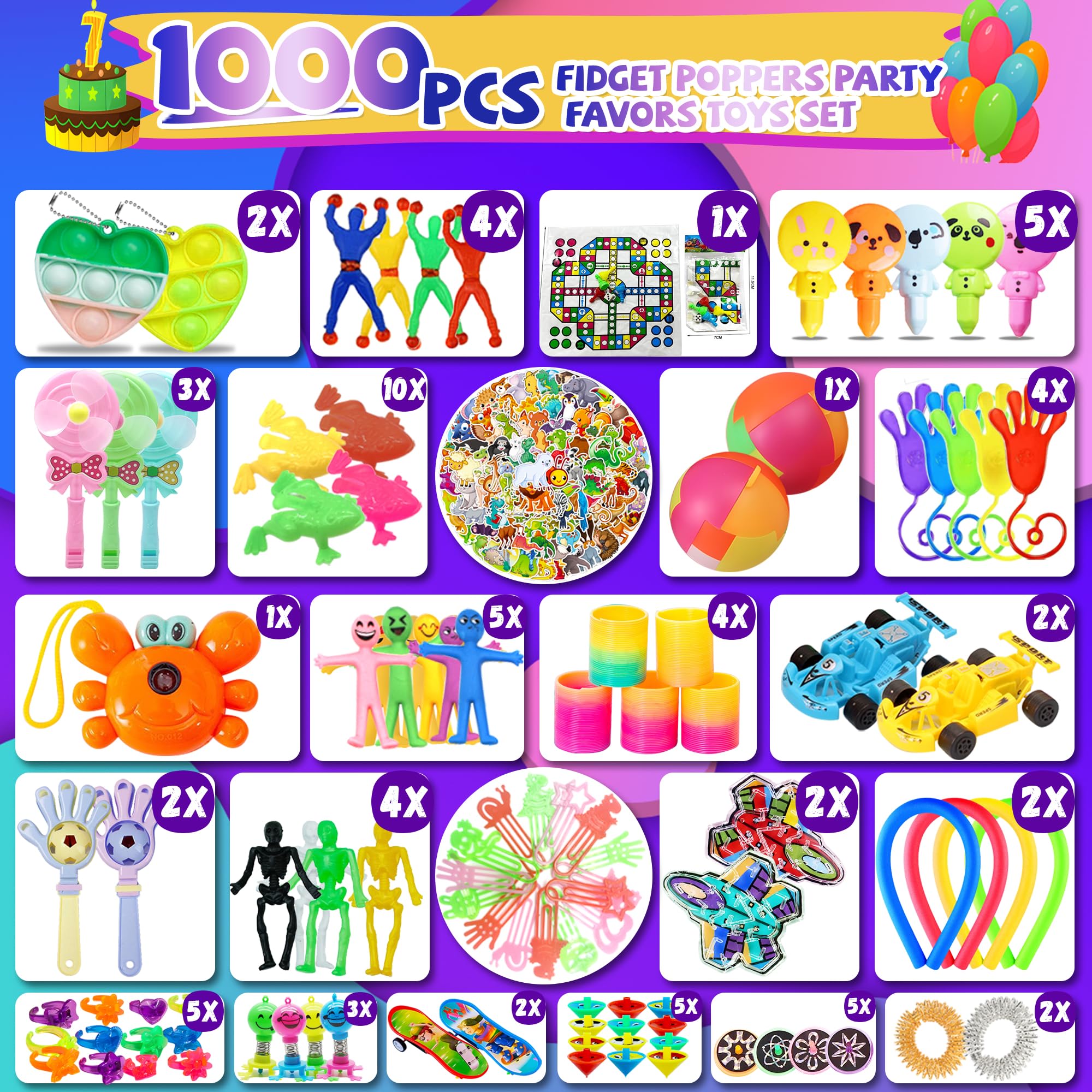 1000+ PCS Party Favors for Kids,Fidget Toys Pack,Christmas Stocking Stuffers,, Birthday Gift, Treasure Box,Goodie Bag Stuffers, Carnival Prizes, Toys Filler Sensory Toy for Classrooom