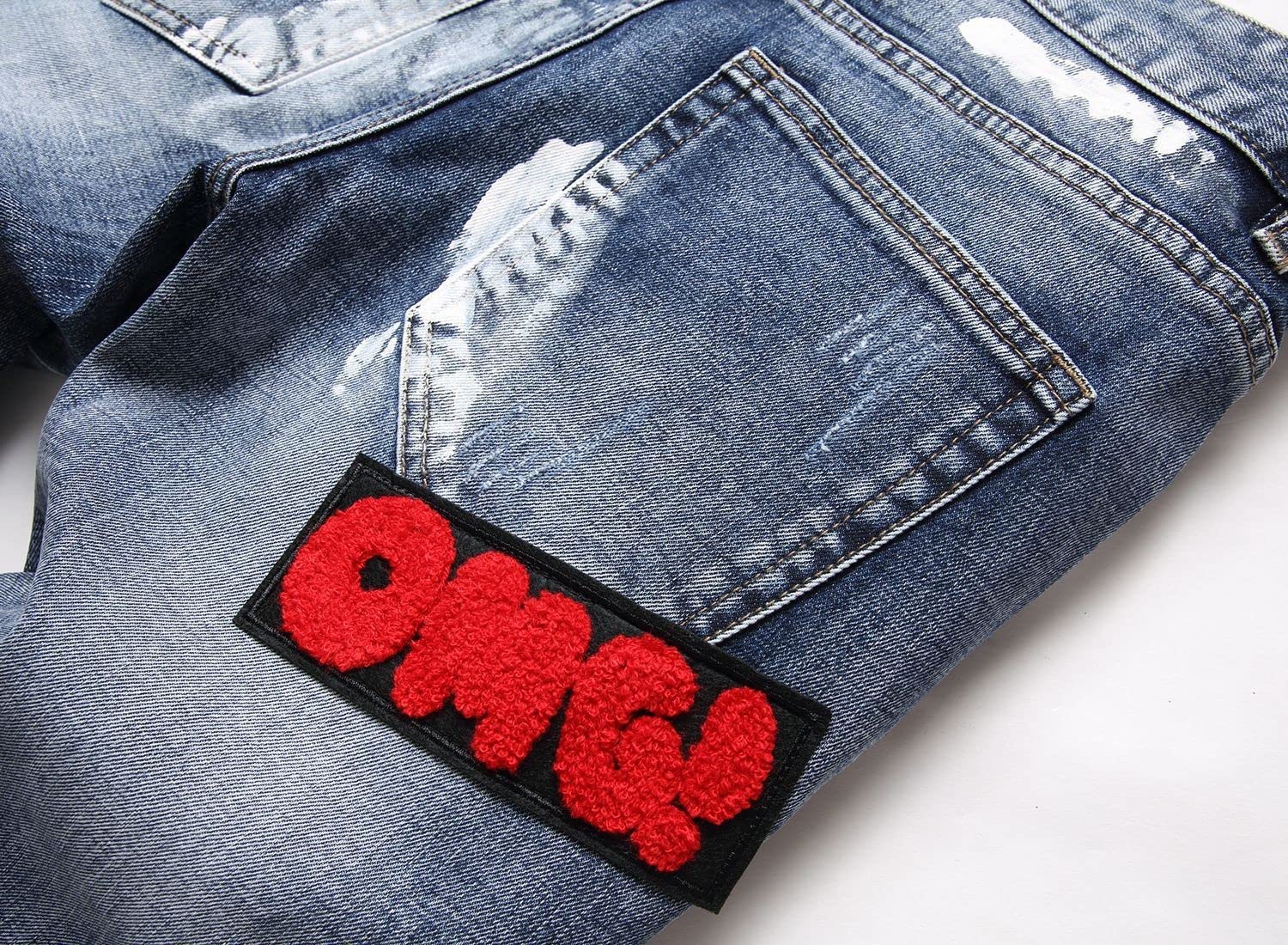 Baylvn Men's Designer Straight Slim Fit Patchwork Jeans Comfort Skinny Biker Denim Pants