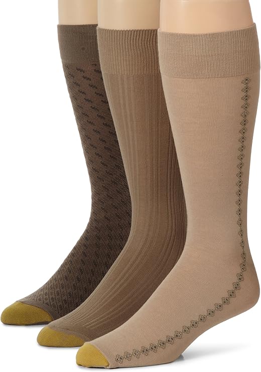 Gold Toe Big and Tall Three Pack Mens Extended Size Fashion Socks, Dust/winter Khaki/taupe, 13