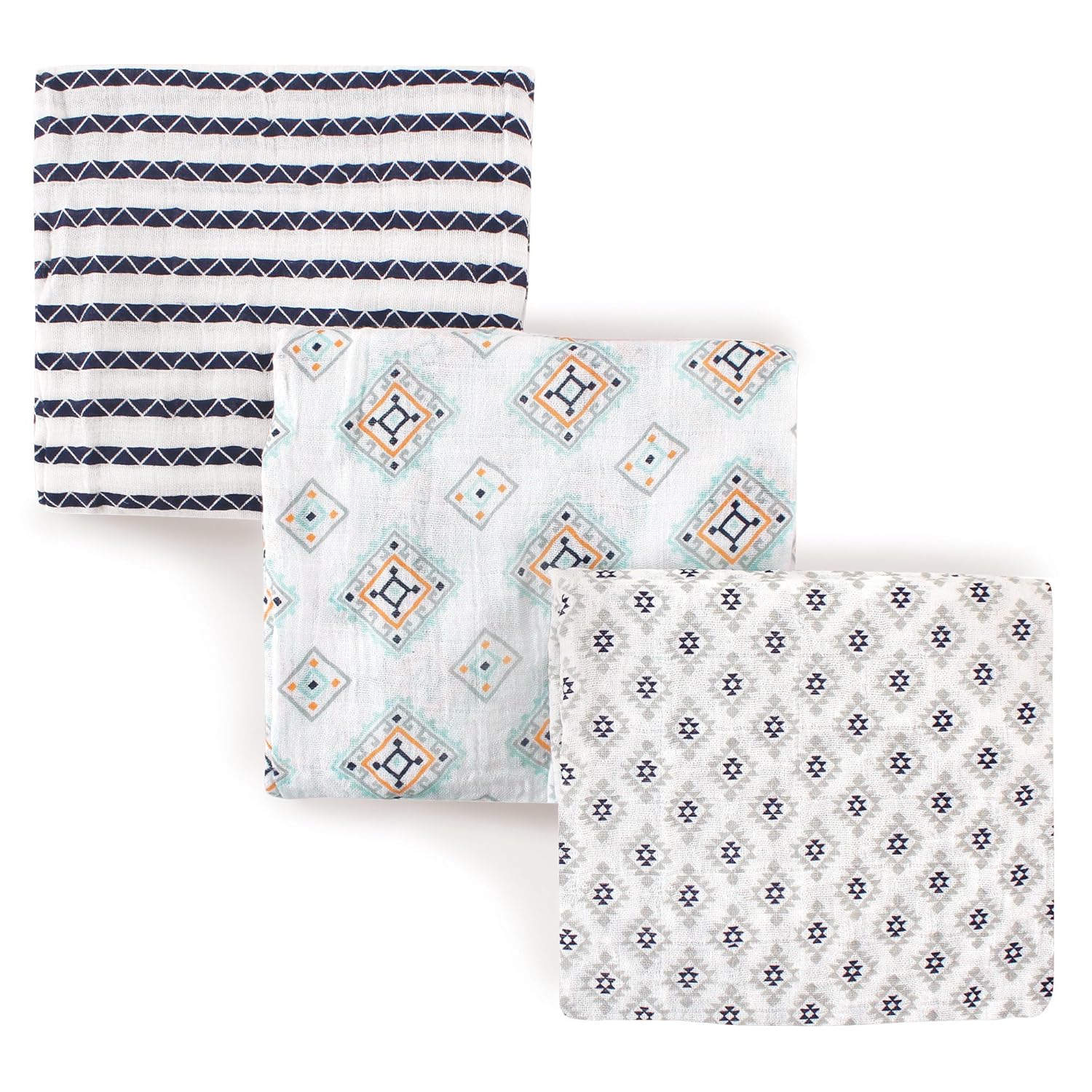 Hudson Baby Unisex Baby Muslin Swaddle Blankets, Aztec, Pack of 3, One Size
