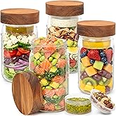 EDELHAUS 4 Pack Glass Salad Jars Pod with Wooden Lids for Meal Prep, Leakproof Container with Two Small Built in Cups for Wet/Dry Separation for Salad Dressing and Ingredients, 32oz Mason Jars