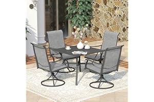 VICLLAX 5 Piece Outdoor Patio Table and Chair Set for 4, Outdoor Dining Set with 4 Swivel Patio Chairs with Breathable Fabric and 1 Outdoor Dining Table,36" Grey