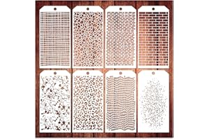 BOQON 8 Pieces Stencils for Crafts, Leopard Brick Dot Layering Stencils Mixed Media Texture Stencils for Painting on Card Making Canvas DIY Crafts Furniture Paper (8 Layering)