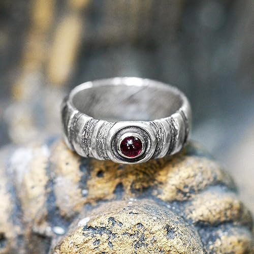 Men S Garnet Wedding Band With Engraving Band In 14k Gold Mr 8005
