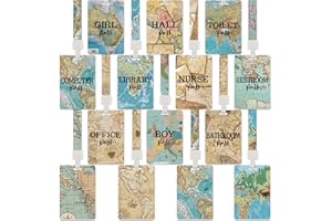 Dinifee Set of 14 Hall Pass Lanyards School Passes Set Unbreakable PVC Office Passes Classroom Passes Set Teachers Students Supplies for Classroom Nurse Bathroom Library (Travel The Map)