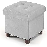 BRIAN & DANY Small Ottoman with Storage, Small Storage Ottoman, Folding Foot Stool with Wood Legs for Living Room and Bedroom Linen Rest Seat, 12.6"x12.6"x12.8" - Light Gray