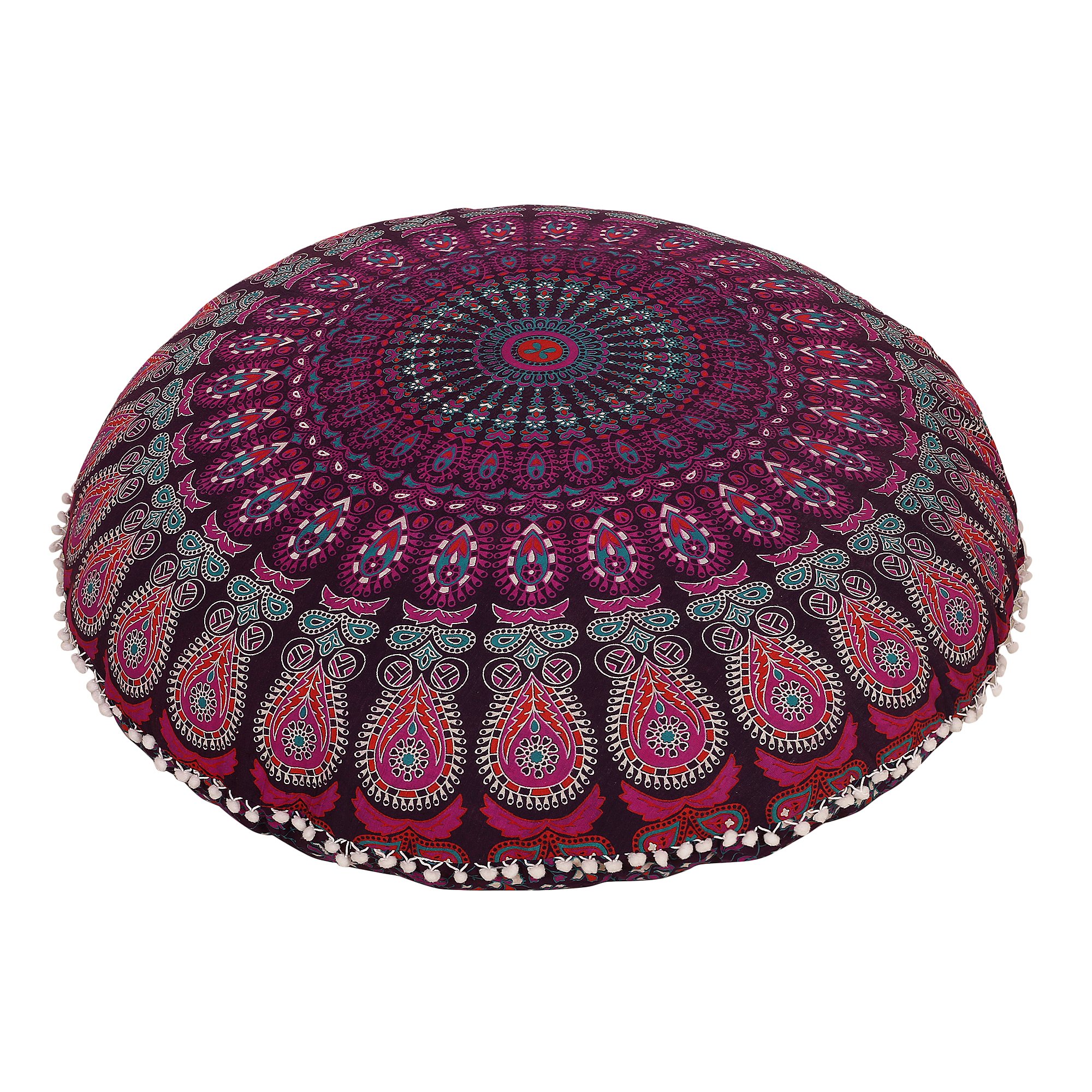 Radhykrishnafashions Indian 32" Large Hippie Mandala Floor Pillow Cover Cushion Cover Round Bohemian Yoga Decor Floor Cushion Case (LAVENDRA) — image 1