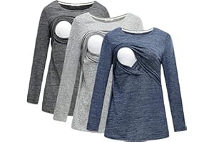Bearsland Women's 3 Packs Maternity Clothes Long Sleeves Breastfeeding Shirts Nursing Top