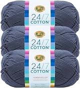 Lion Brand 24/7 Cotton Yarn Denim 3 Pack 100% Mercerized Cotton 185 yd