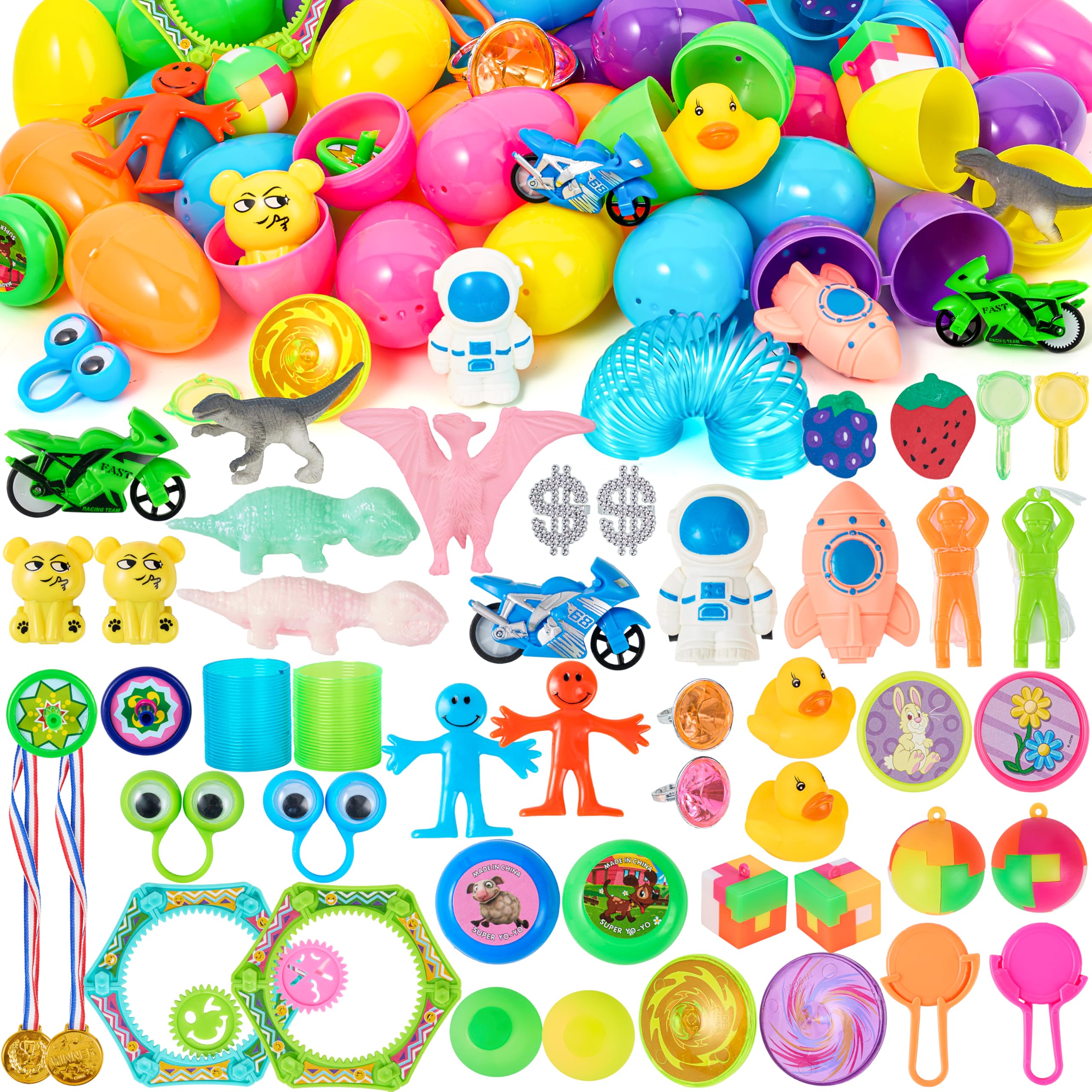 JOYIN 48Pcs Easter Eggs with Toys Inside, Prefilled Easter Eggs with Popular Assorted Toys for Kids Boys Girls, Basket Stuffers Filler, Party Favors, Classroom Exchange