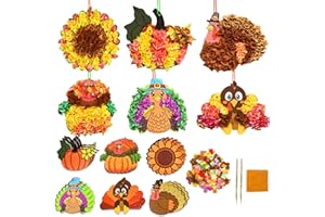 MLOLM 12 Pcs Thanksgiving Arts and Crafts Kits Turkey Poking Craft Kit-Creative DIY Foam Poke-in Fabric Art Set for Thanksgiv