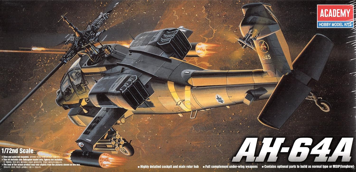 Academy -Boeing AH-64A Apache Helicopter Model (Replaces ACA02138) (ACA12488) Scale 1:72, Various, Various