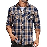COOFANDY Men's Fall Plaid Button Down Shirt Long Sleeve Casual Cowboy Work Shirts Lightweight Flannel Shirts Two Pocket
