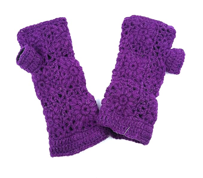Buy Hand Knit Fingerless Wool Texting Gloves Fleece Lined Made in Nepal