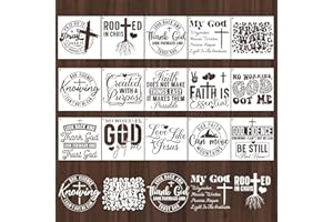 Keluna Christian Stencils for Painting on Wood - 15 Pcs Bible Verse Motivational Saying Stencils for Crafts Reusable, Religious Letter Cross Template for Painting on Canva Home Decor