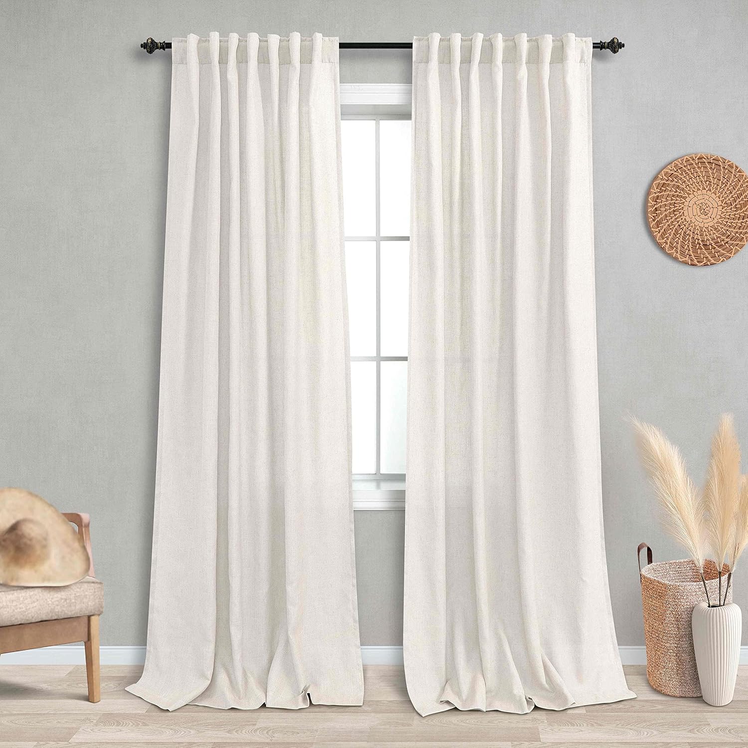 Window Treatments - KOUFALL 2 Panel Set Linen Sheer Curtains 96 Inches Long for Sliding Glass Door Window Treatments Drapes Living Room,Off White Ivory Cream,8 FT 52x96 Length, Natural