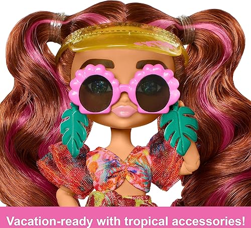 Barbie Extra Fly Minis Travel Doll, Beach Look with Pink-Streaked