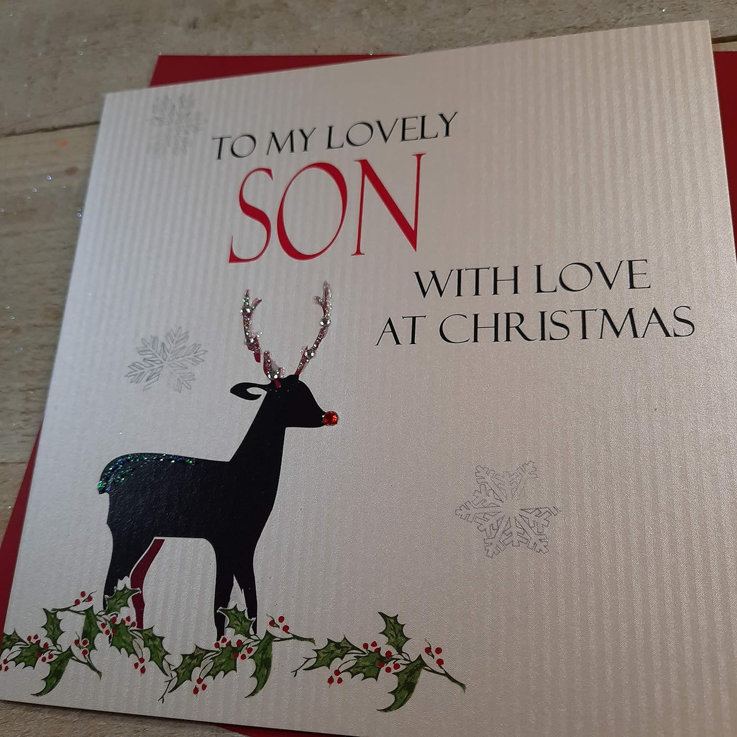 WHITE COTTON CARDS SON With Love, Handmade Christmas Card (Reindeer) - Image 3