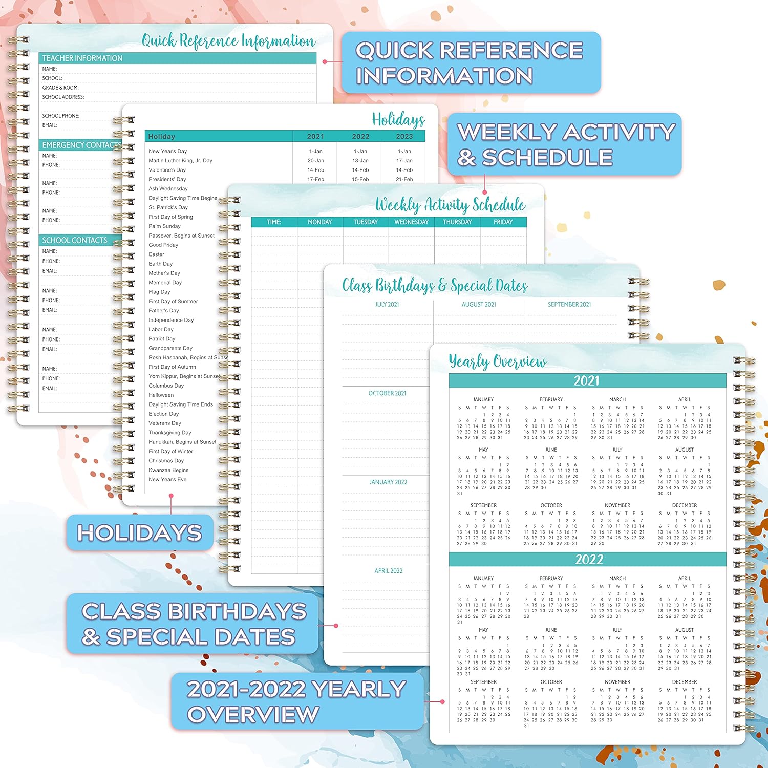 2021-2022 Teacher Planner-Academic Lesson Planner With Quotes, July 2021-June 2022, 7.8"* 9.8", Weekly and Monthly Pages With Thick Papers for Classroom or Homeschool, Flexible Cover, Wirebound : Office Products