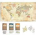 Push Pin Travel Map Kit Includes: Cork World Travel Map, World Flags, Food Stickers, Gift for Travelers (Old School, Puzzle M Premium)