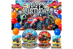 LaVenty Monster Truck Birthday Plates Napkins Monster Trucks Birthday Decoration Monster Trucks Party Supplies Monster Truck 