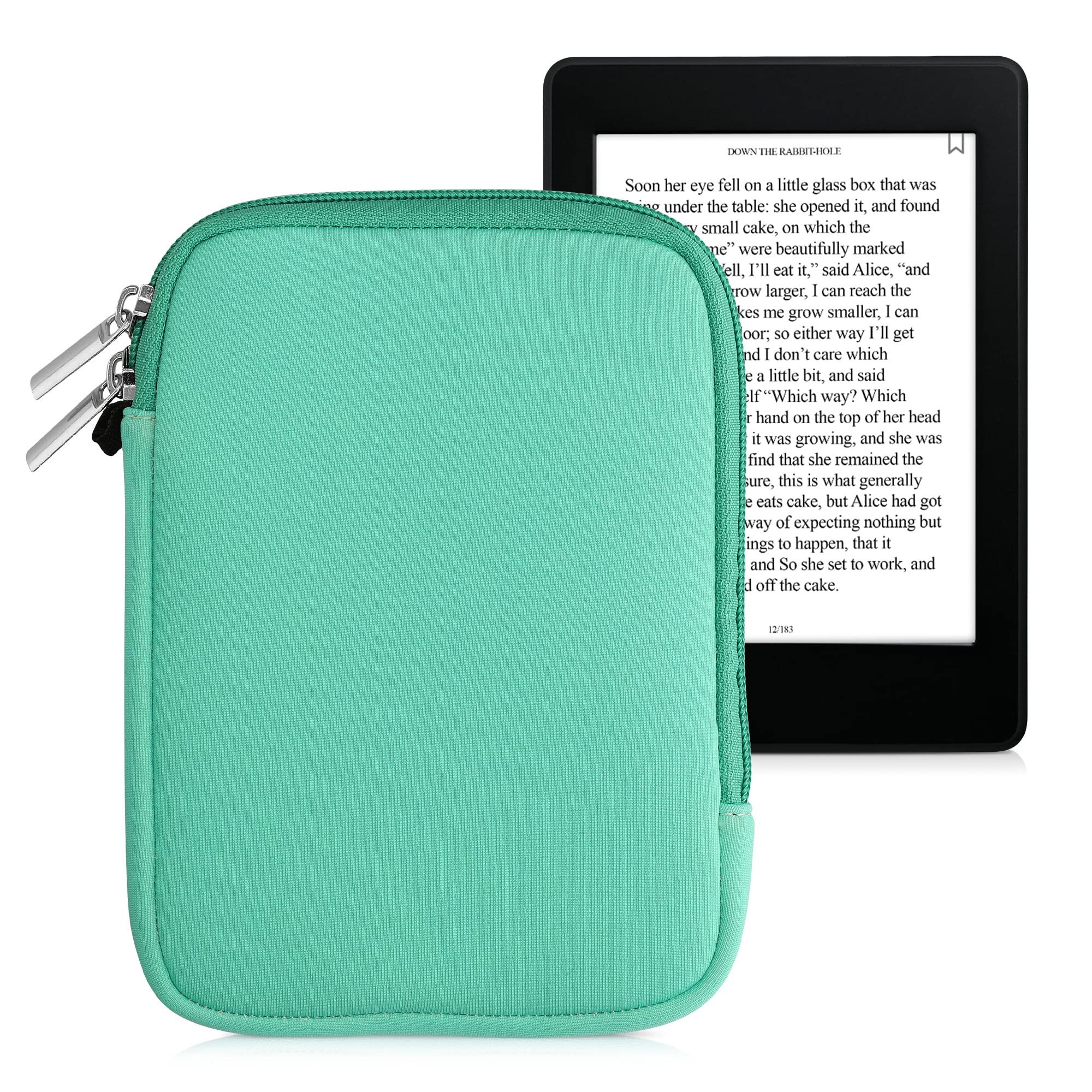 kwmobile Neoprene e-Reader Pouch Size 6" eReader - Universal eBook Sleeve Case with Zipper - Mint — image 1