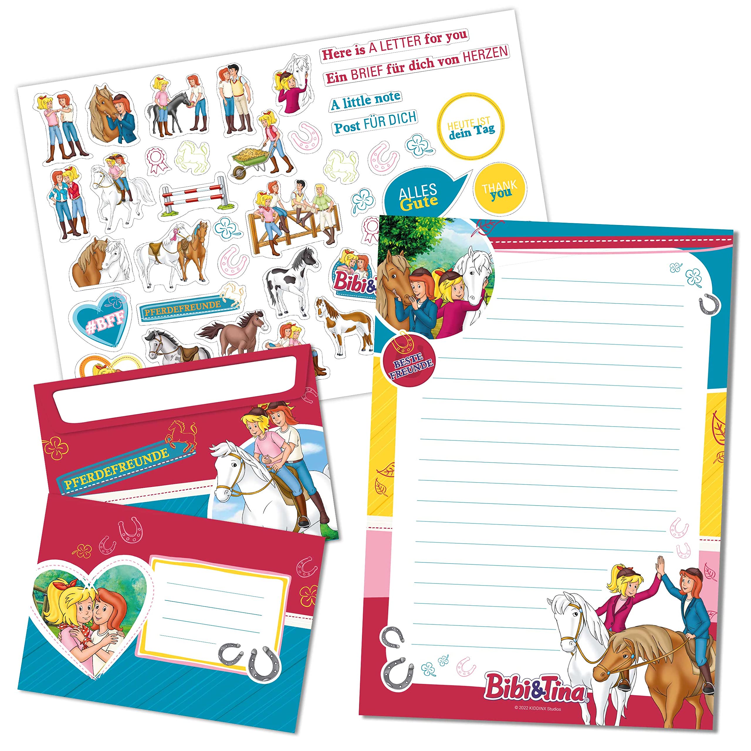 Papierdrachen Letter Pad Set, 50 Sheets - Bibi and Tina Design, Includes Stickers & 20 Envelopes
