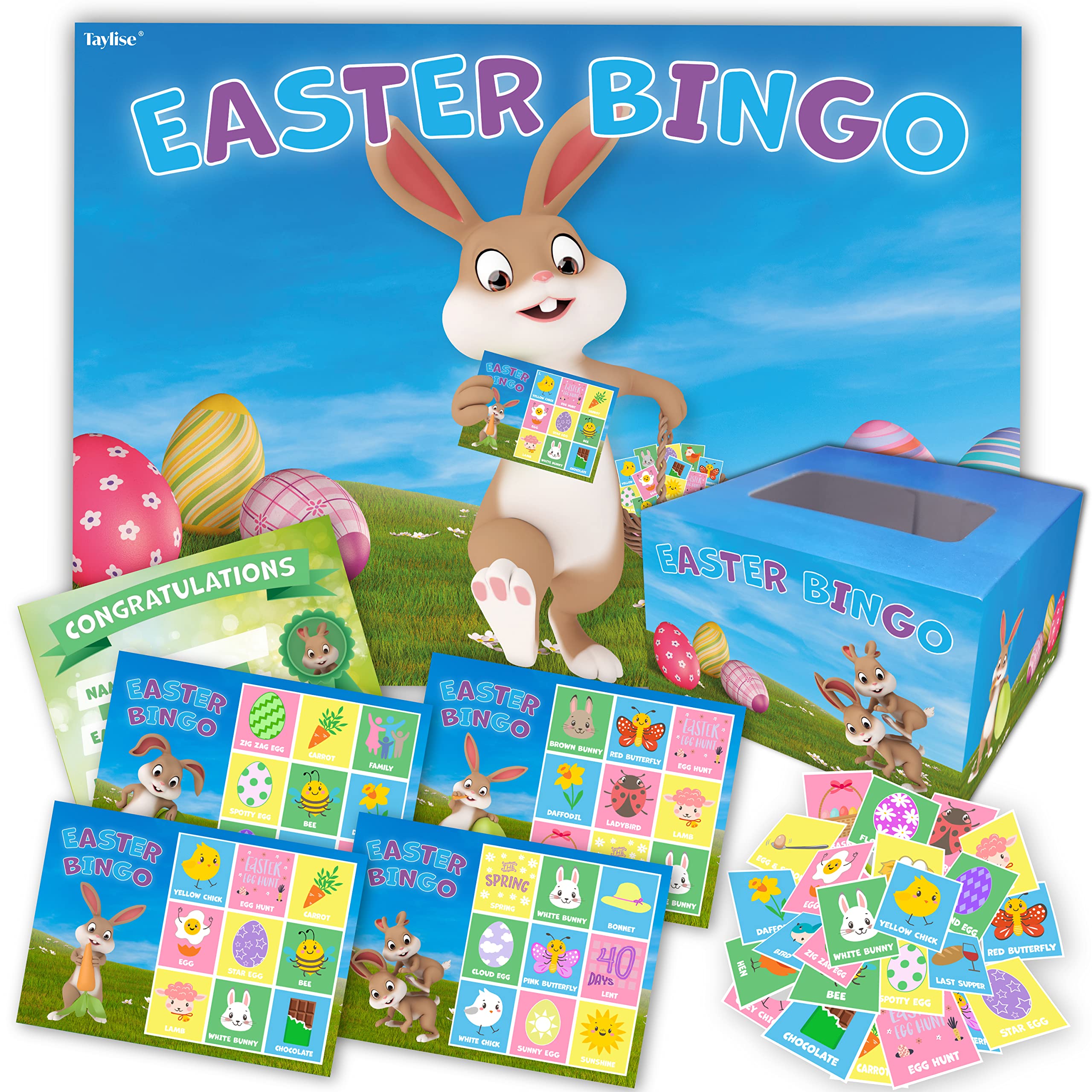 Taylise EASTER BINGO – Fun Easter Party Game – Play with family, kids, school children over the Easter Holidays – Up to 20 Players