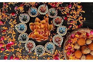 4OUR FAITH Multicolor Decorated White Bold Chalk Work CLAYDIYA | Diwali Pooja Handmade Dia |Traditional PUJA VILAKKU Oil LAMP (Multi-Color Chalk Work Devla Embos)