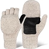 OutdoorEssentials Fingerless Winter Gloves Convertible Mittens for Men & Women - Warm Knit Flip Top Wool Mitten Gloves
