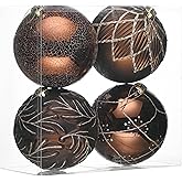 Valery Madelyn Large Christmas Tree Ornaments Set, 4ct 5.9 Inches Brown Copper Gold Shatterproof Christmas Tree Decorations, Woodland Brown Hanging Ball Bulk for Xmas Holiday Party Decor