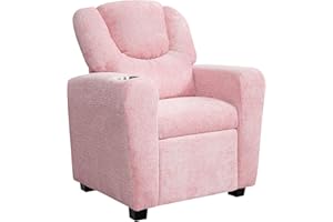 Naomi Home Suri Kids Recliner Chair with Cup Holder & Footrest, Pink Chenille - Cozy Lounge for Toddlers & Children