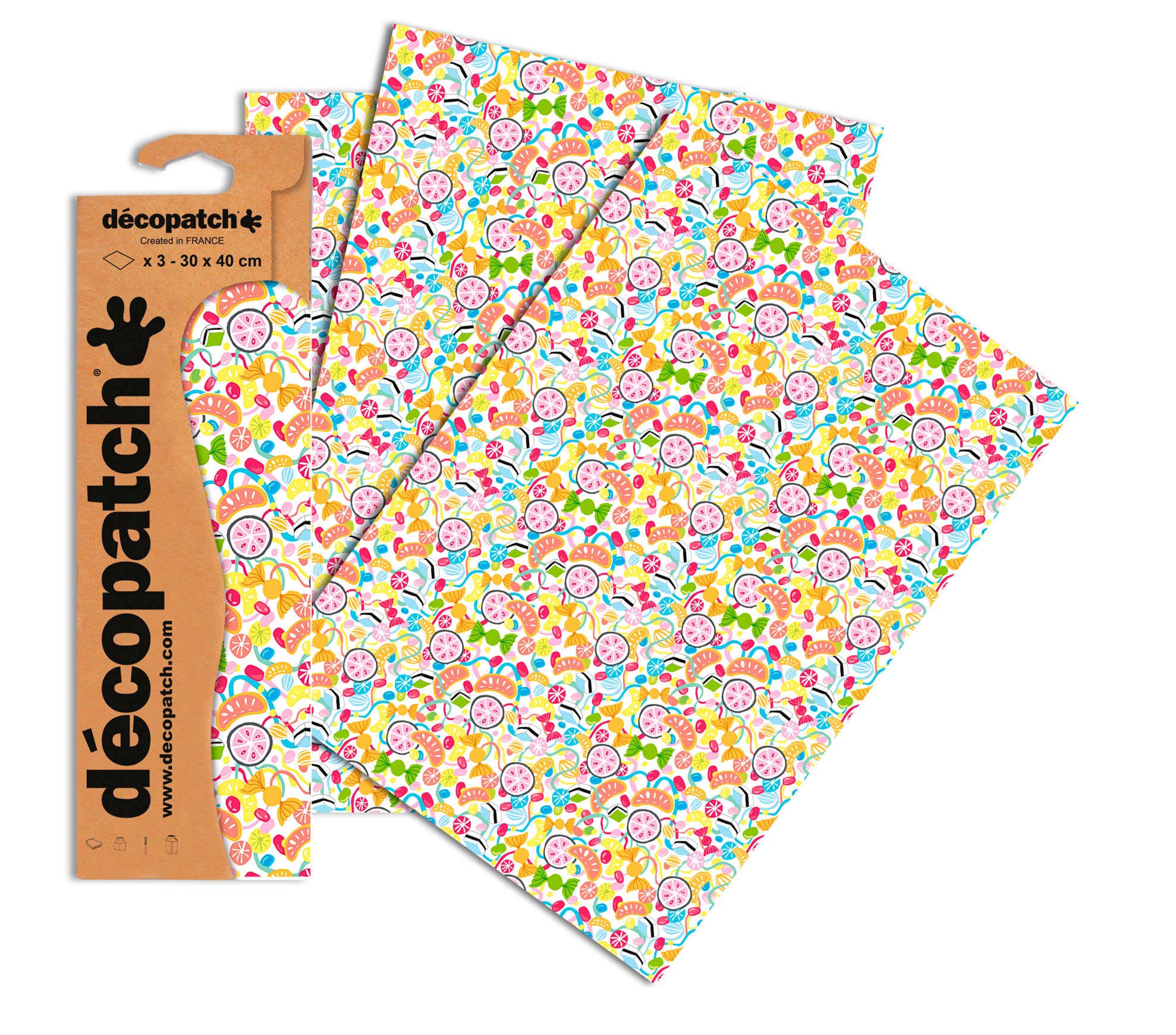 Décopatch Bright Sweets Paper, 30x40cm (Pack of 3 sheets)