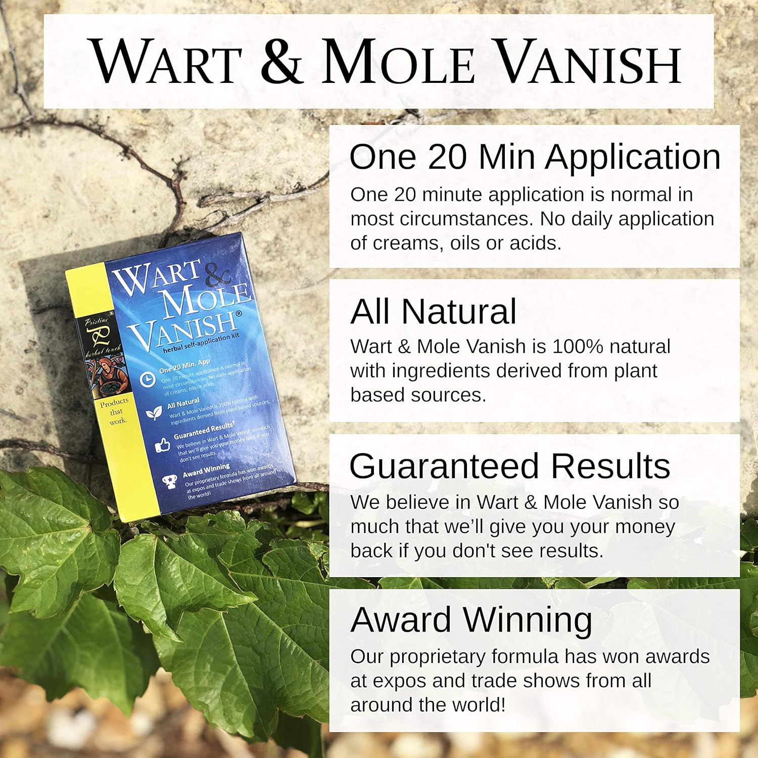 Pristine Herbal Touch - Wart & Mole Vanish, All Natural Mole & Skin Tag Remover (Fast Results, 20 Minute Application) Award Winning, Best Mole Remover, Best Wart Remover, Fast & Effective, All Natural : Beauty