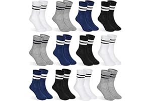 GENTABY 12 Pairs Boys Toddler Socks, Crew Kids Socks Breathable Athletic Sock with Retro Stripes (1-12 Years)
