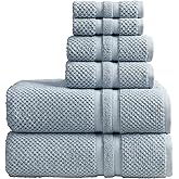 Springtree Home Blue Bath Towels Set of 6 | Popcorn Textured | 100% Combed Cotton | Absorbent Quick-Dry Towels for Bathroom | Oeko-TEX® Standard 100 Cotton | Poli Collection - Blue Fog