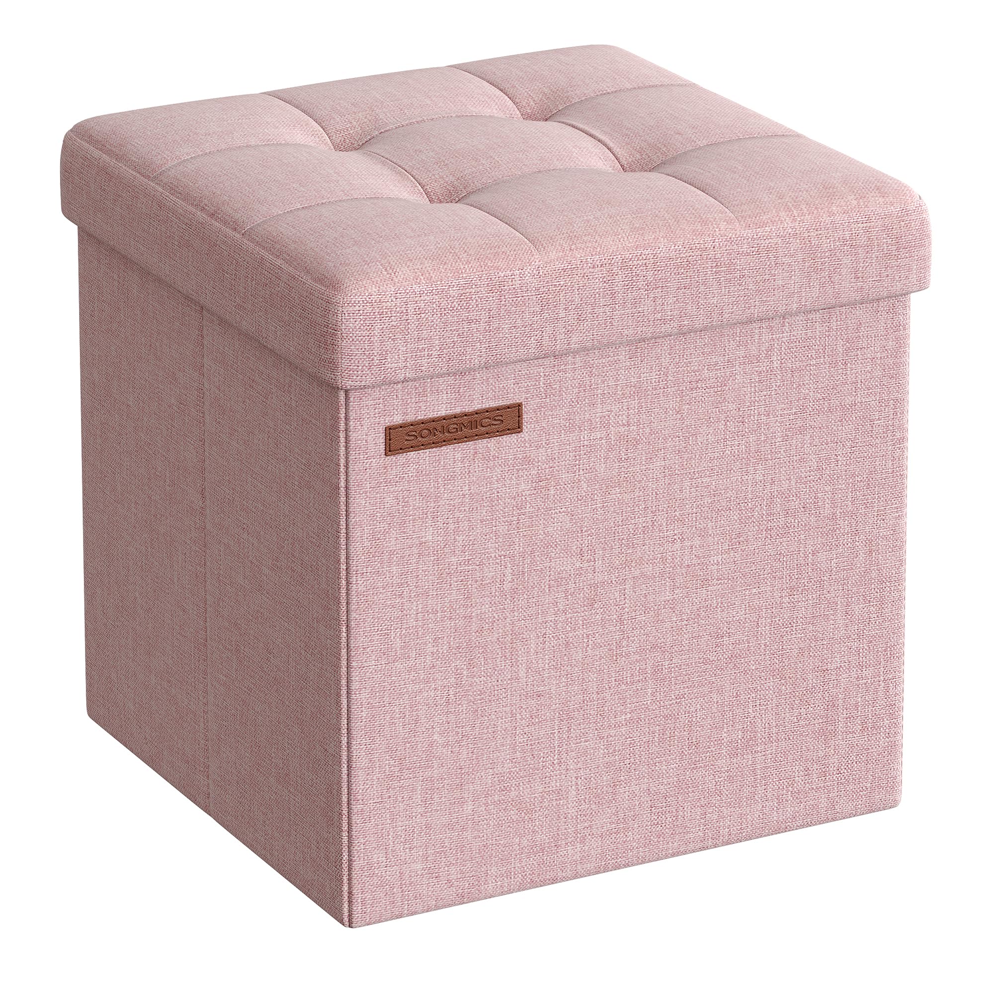 SONGMICS Storage Ottoman, Storage Bench, Footrest, Bed End Stool, for Living Room, Bedroom, 30 x 30 x 30 cm, Jelly Pink LSF028R51