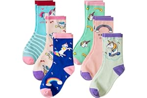 Girls Cotton Socks Novelty Funny Unicorn Cozy Crew Cute Socks for Kids Toddler Girls 6 Pairs