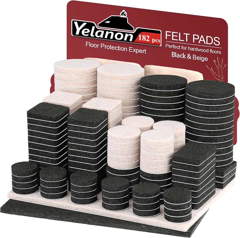 Yelanon Felt Furniture Pads 182 Pcs Self Adhesive Anti Scratch Floor Protectors