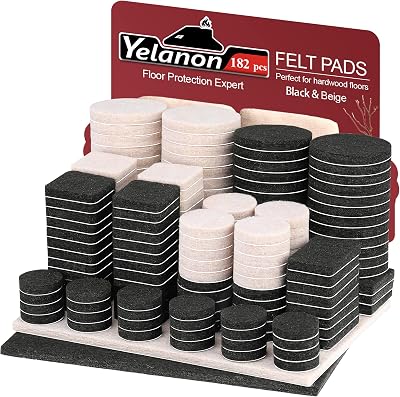 Yelanon Felt Furniture Pads 182 Pcs Self Adhesive Anti Scratch Floor Protectors